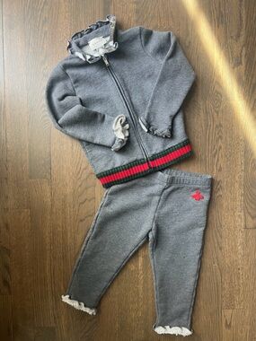 Gucci Gray Kids Sweat Set with Red & Green Waistband